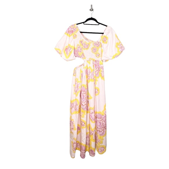 NEW Free People Kalina Printed Floral Cut-out Women Midi Dress Lilac/Yellow - Picture 5 of 10